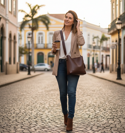 Bolsa Feminina de Ombro em Couro PU Grande Capacidade Impermeável Modelo Belle