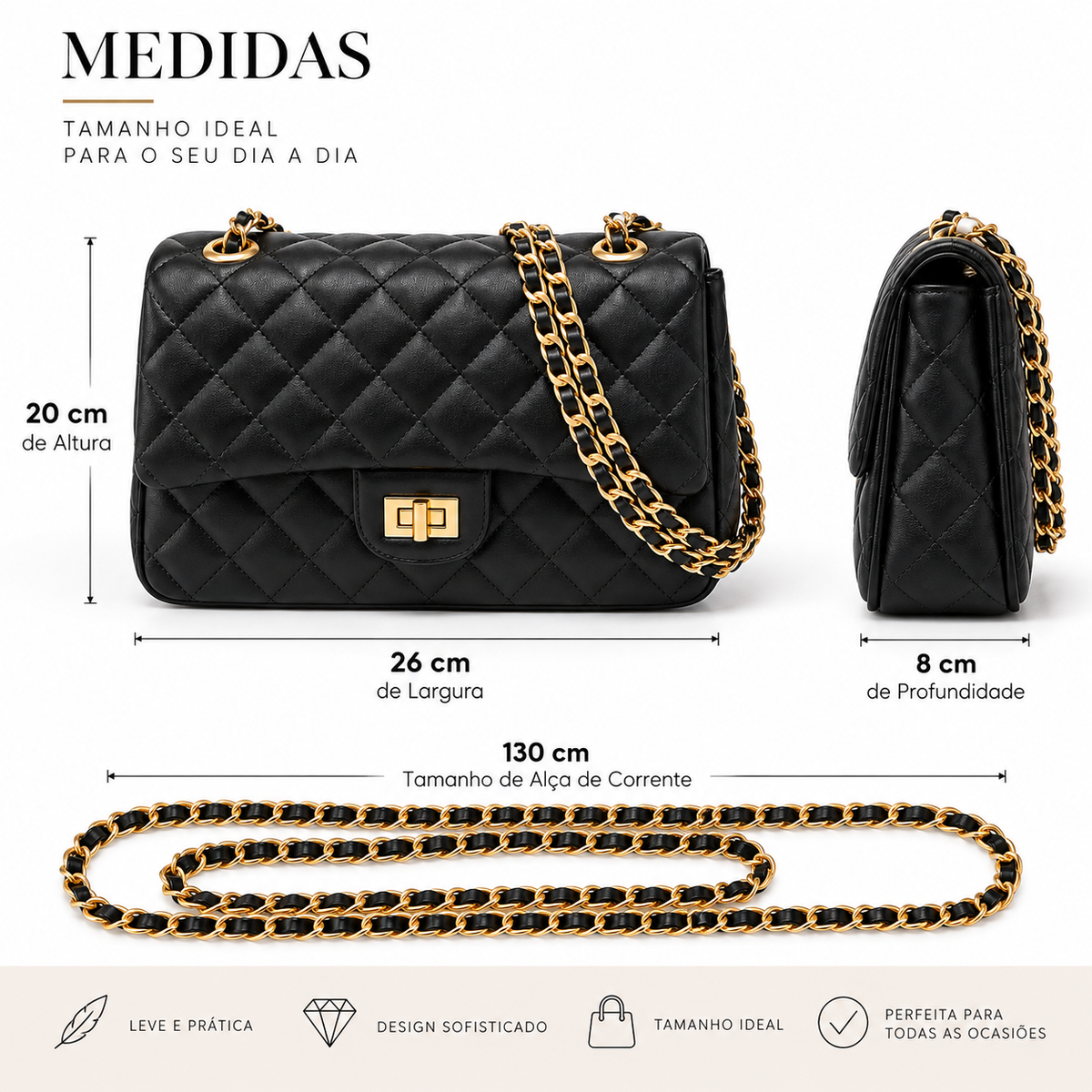 Corrente Transversal para bolsa Dourada