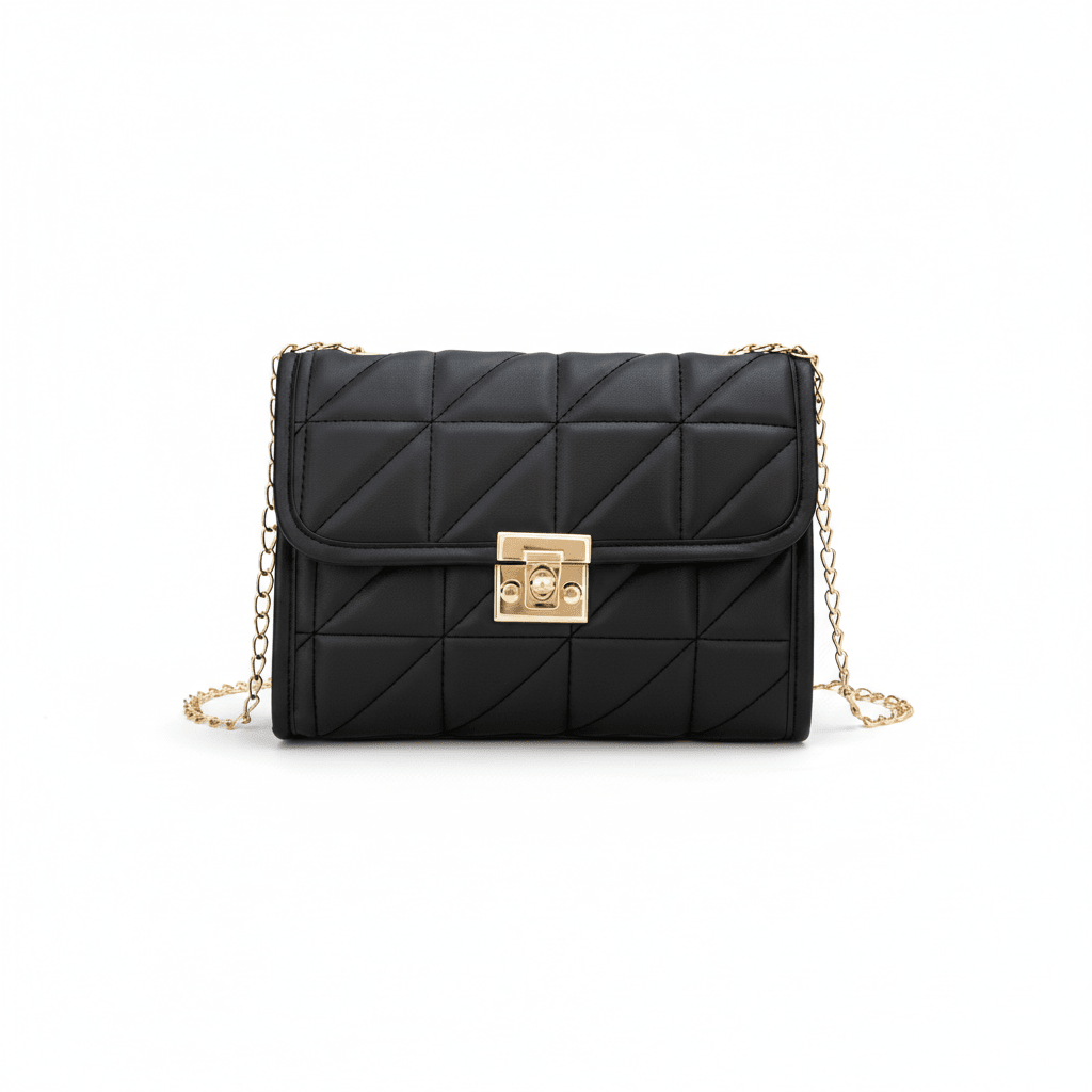 Bolsa Feminina Transversal  em Matelassê com Fecho Dourado Modelo Lumière Noir