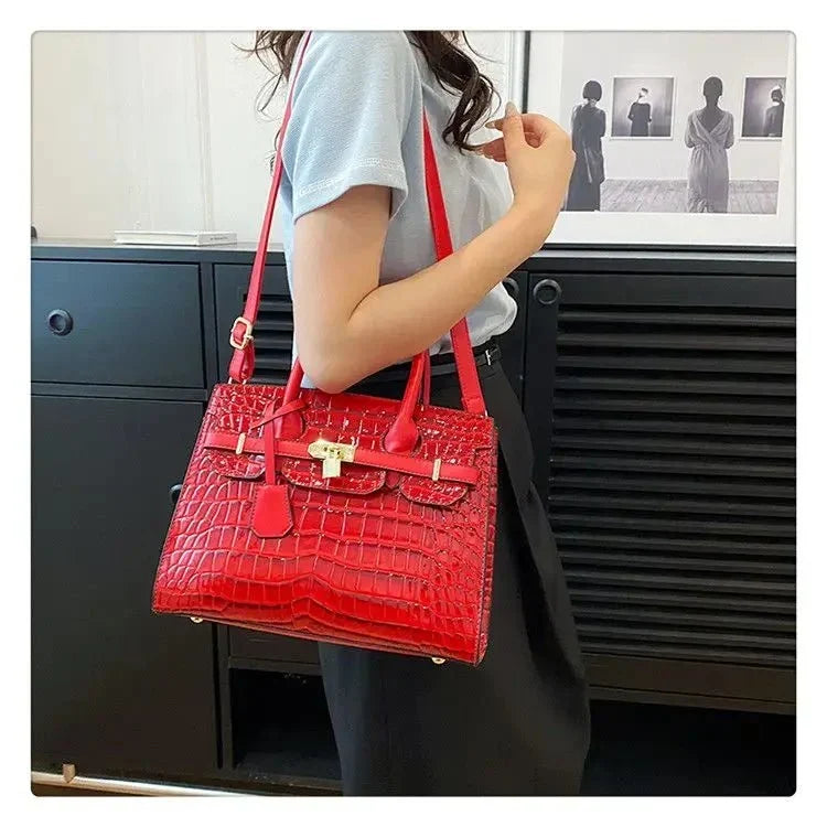 Bolsa Feminina em Couro PU Textura Croco Modelo Blinkin